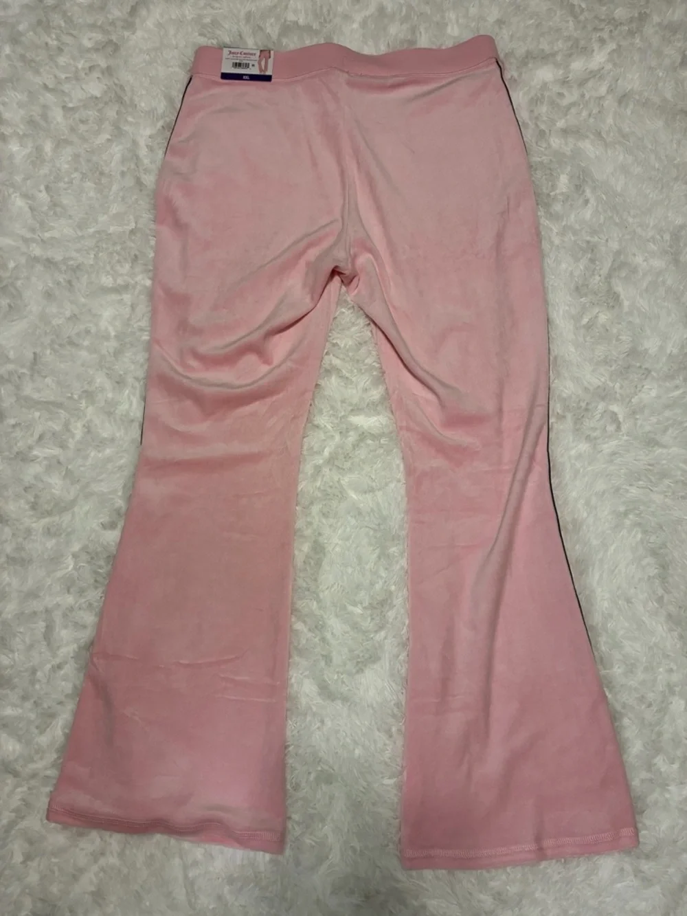 Juicy Couture Pink Velour Wide-Leg Track Pants with Blue Side Stripes - Picture 5 of 11